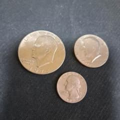 アメリカ硬貨3点 アイゼンハワー1$ ケネディハーフ硬貨 クウォーター硬貨B3のサムネイル