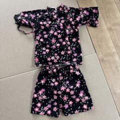 甚平 上下セット 黒地 桜柄のサムネイル