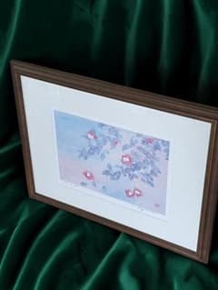【限定150部】花の詩画家 水木鈴子「コスモス」版画 額装 直筆サイン・落款有 真作保証】花の詩画家 水木鈴子「椿」限定150部 版画 額装 直筆サイン