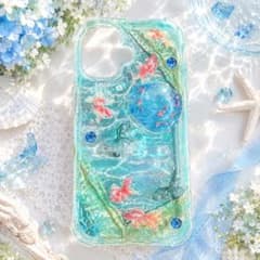 ハンドメイド　iPhone15 ケース　デコケース　スマホケース　夏　金魚