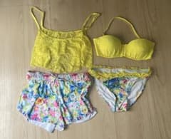 レディース セパレート水着 4点セット 花柄 イエローのサムネイル