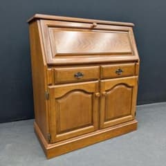 美品 カリモク 天然木 ライティングデスク ライティングビューロー 