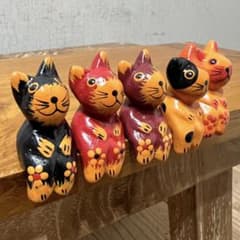 バリ猫5匹組B 猫の木彫り人形 バリ雑貨 バリ島 アジアン雑貨 バリネコ 