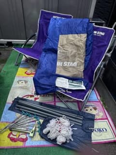 キャプテンスタッグ　ヘキサゴンタープ&イージーローチェア2脚&おまけテーブル キャプテンスタッグ ヘキサゴンタープ&イージーローチェア2脚&おまけ