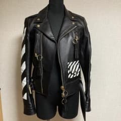 offwhiteブラックレザーライダースジャケット - メルカリ