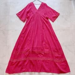 Sara mallika コットン ティアードワンピース ピンク S Sara Mallika ティアードワンピース ピンク ロングフレア 裏地付き