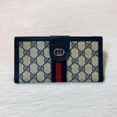本日限定値下げ GUCCI グッチ 長財布 小銭入れ PVC レザー GG 紺 