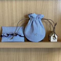 ラスト☆ハンドメイド☆まる巾着とフリルティッシュケースのセット☆ブルーストライプのサムネイル