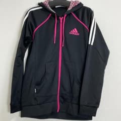 adidas レディース ジャージパーカー 3本線 黒ピンク ドット OT ロゴのサムネイル