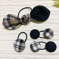 超お買い得♡お揃い チェック柄うさみみリボン、くるみボタン ヘアゴム