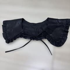 フェイクレザー つけ襟 フリル ブラック