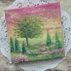 オイルパステル画 花と木々の風景 キャンバスアート - メルカリ