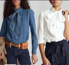 【新品】ポロラルフローレン ボウタイ シャツ ブラウス ポニー刺繍 コットン