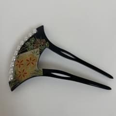 和装 かんざし パール付き 黒×金 花柄 結婚式 髪飾りのサムネイル