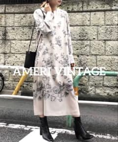 AMERI VINTAGE 花柄ロングワンピース ベージュ フラワー 長袖 花柄
