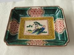 ◆美品希少 江戸時代末期◆吉田屋 角福 青手九谷 山水図 角皿 横幅18.2cm ◇美品希少 江戸時代末期◇吉田屋 角福 青手九谷 山水図 角皿 横幅18.2