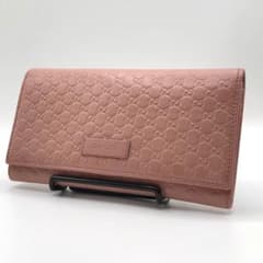 m36　Gucci　グッチ　ピンク　マイクロシマ　レザー　二つ折り財布 グッチ マイクロシマ GG柄 長財布 二つ折り レザー ピンク - メルカリ