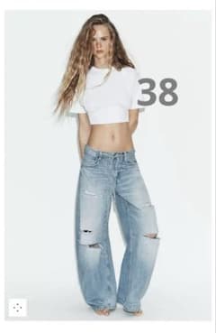 完売品⭐︎ZARA TRF ダメージ加工ミッドライズバギージーンズ 38