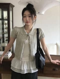 ♥最終値下げ♥ 韓国 半袖 薄手ニット ポロシャツ グレー ウィッシュコアのサムネイル