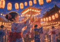 【イラスト】盆踊りと浴衣の少女 アートポスターのサムネイル
