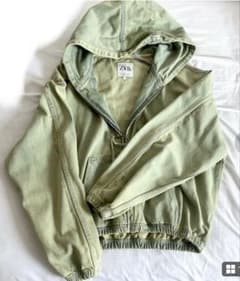 ZARA グリーン フーディー デニムジャケット Mのサムネイル