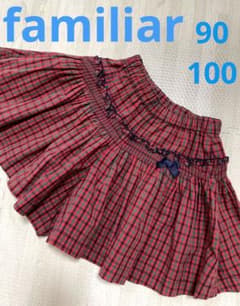 familiar ファミリア 赤チェックキュロット 90と100 2着あり - メルカリ