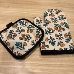 未使用 鍋つかみ 鍋敷き セット レトロ 花柄 ボタニカル ミトンのサムネイル