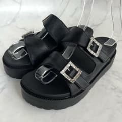 美品 HIMIKO ビジュー スポーツサンダル 厚底 M 黒 23.5 ベルト - メルカリ