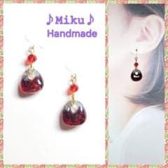 No.608-D 琉球ガラス♡ブラックラメ☆ピアス・イヤリング(レッド