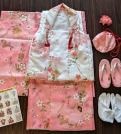 ピンク花柄着物セット　3歳　七五三　女の子　フルセット 24時間以内発送のサムネイル