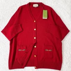 【未使用品】グッチ カーディガン カシミヤ100% ホースビット 金ボタン 赤 未使用品】グッチ カーディガン カシミヤ100% ホースビット 金ボタン