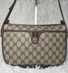 極美品　GUCCI ショルダーバッグ シェリーライン PVC レザー ブラウンのサムネイル