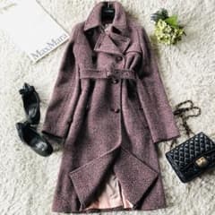 美品✨マックスマーラ ベルテッドコート ツイード くるみボタン パープル 40 美品✨マックスマーラ ベルテッドコート ツイード くるみボタン