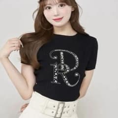 Darich ダーリッチ DRロゴ ビジューリブニットトップス ブラック BK
