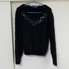 ニット　ビジュー　ネイビー　Mのサムネイル