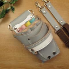 ライトグレー＆カラフル 6丁差し 本革シザーケース SCA-100/CHB