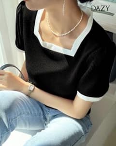 SHEIN スクエアネック コントラストバインディングシャツのサムネイル