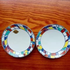 清水焼 色絵幾何学模様小皿 双楽窯作 新品 未使用です。2枚セットですのサムネイル