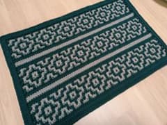 手編みランチョンマット テーブルマット ディープグリーン×グレージュのサムネイル