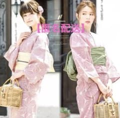 匿名配送】浴衣、帯セット 綿麻 変わり織り 麻の葉 雪花絞り風 花 夏