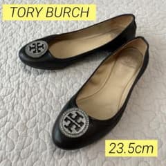 TORY BURCH フラットパンプス 6.5M ブラック レザー ロゴ - メルカリ