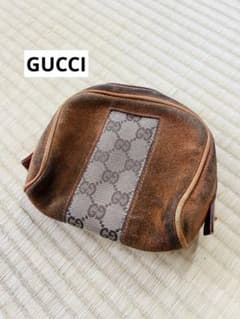 Gucci ブラウン スエード ポーチ - メルカリ