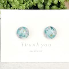 No.153　ブルー　丸　ドライフラワー　ピアス/イヤリング　ハンドメイド　レジのサムネイル