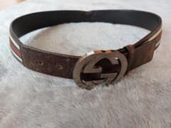 GUCCI ブラウンレザーストライプベルト ヴィンテージ - メルカリ