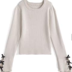 袖リボン レース切替 リブニット pm791a♡のサムネイル