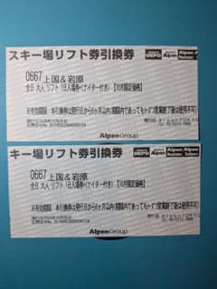スキー場リフト券 引換券 上国 & 岩原 ナイター付き x2 - メルカリ