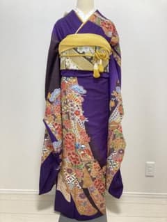 美品 成人式❤️ 振袖フルセット 正絹 紫 絞り 暈し染め 金通し地 
