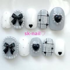 ♡モノトーングレーチェックネイル♡ ネイルチップ ハンドメイド