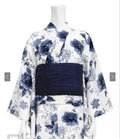 浴衣 帯セット アイボリー 花柄 ネイビー帯フルセット9点のサムネイル