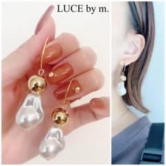 1009 ゴールドボール 変形パール フープピアス お洒落 大人可愛い - 3